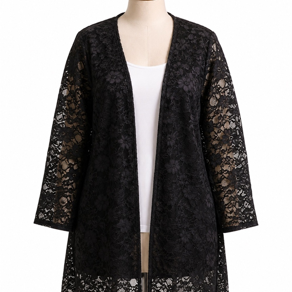 Torrid Black Floral Lace Open-Front Tunic